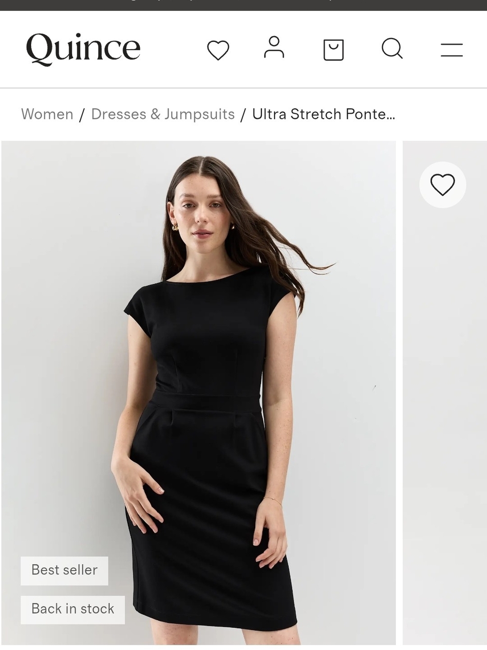 Quince Ultra-Stretch Ponte Cap Sleeve Dress Black with Pockets